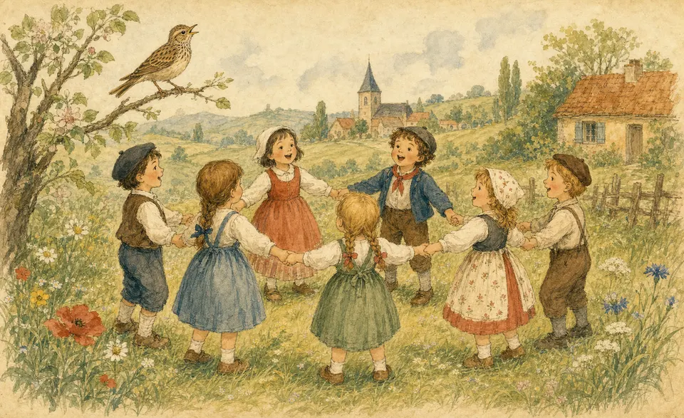 a little lark, with children calling and answering in a ring