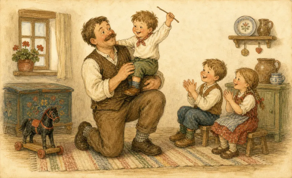 a child bounced on a grown-up’s knee like a little rider on a black horse