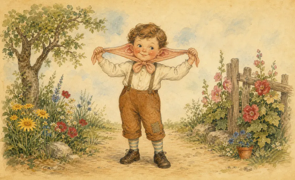 a child tugging their ears out long and tying them in a bow