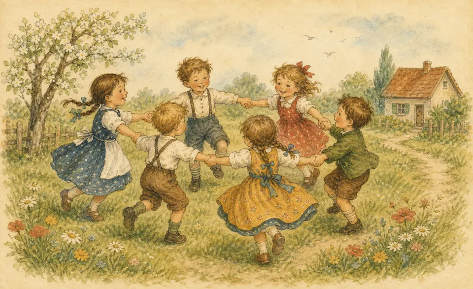 children spinning around in a circle like little tops
