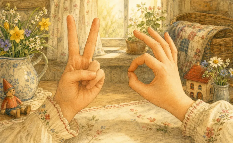 a hand-bunny with two raised finger-ears beside a round finger-hole