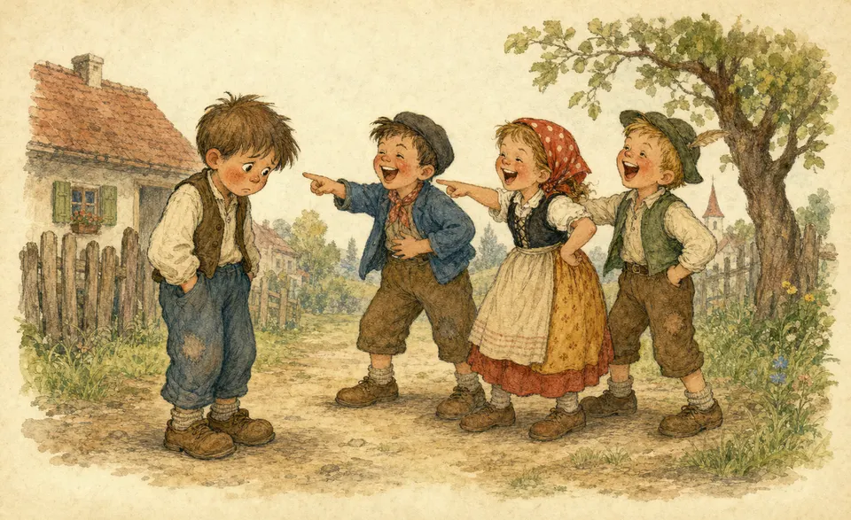 children teasing each other with an exaggerated, cartoonish taunt