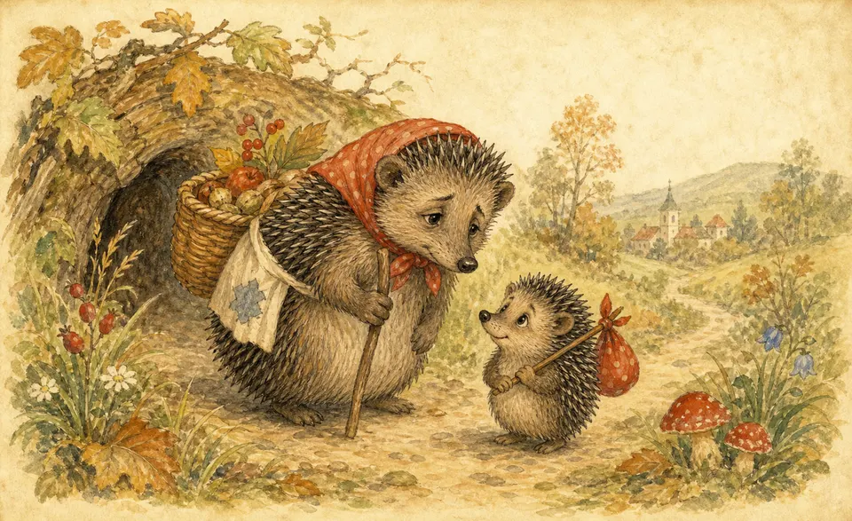 a weary mother hedgehog with her spiky little hedgehog baby