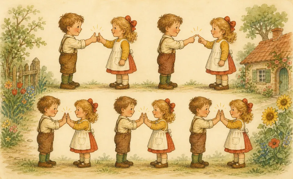 two hands greeting each other finger by finger, thumbs first